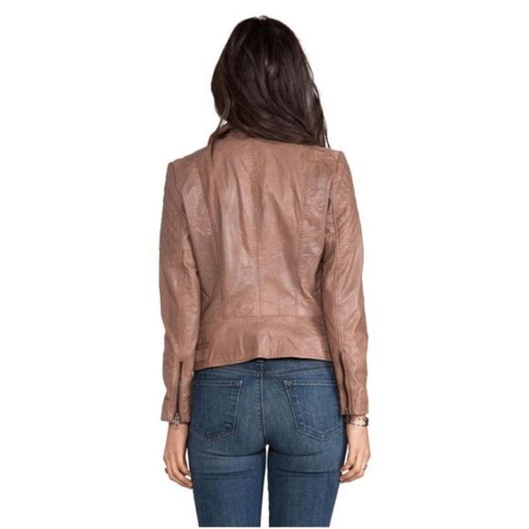 Muubaa Rokel Taupe Leather Biker Jacket Size US 2 - Picture 3 of 16